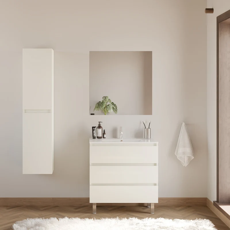 Meuble de salle de bain 80cm simple vasque - 3 tiroirs - MAYOR