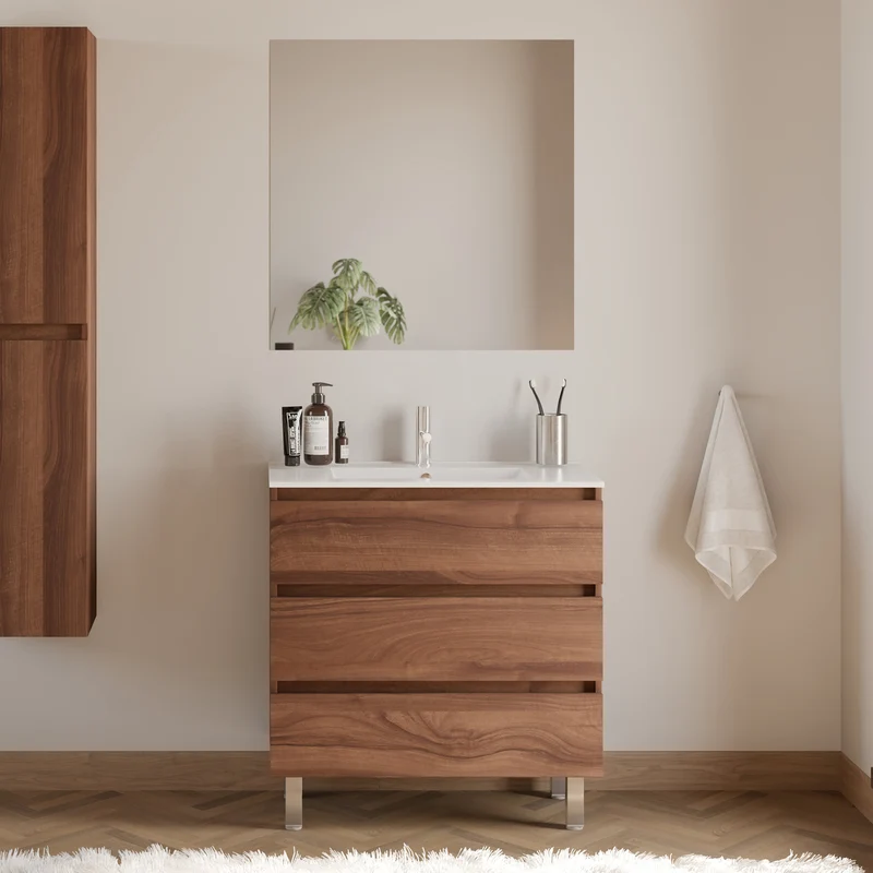 Meuble de salle de bain 80cm simple vasque - 3 tiroirs - MAYOR