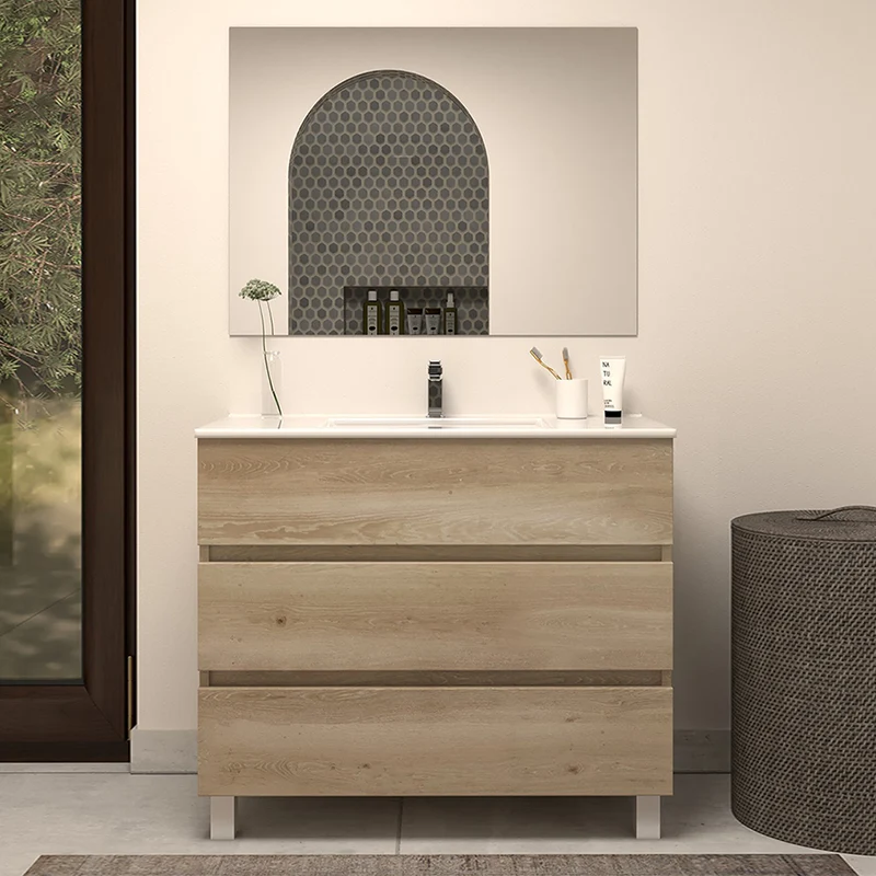 Meuble de salle de bain 80cm simple vasque - 3 tiroirs - MAYOR