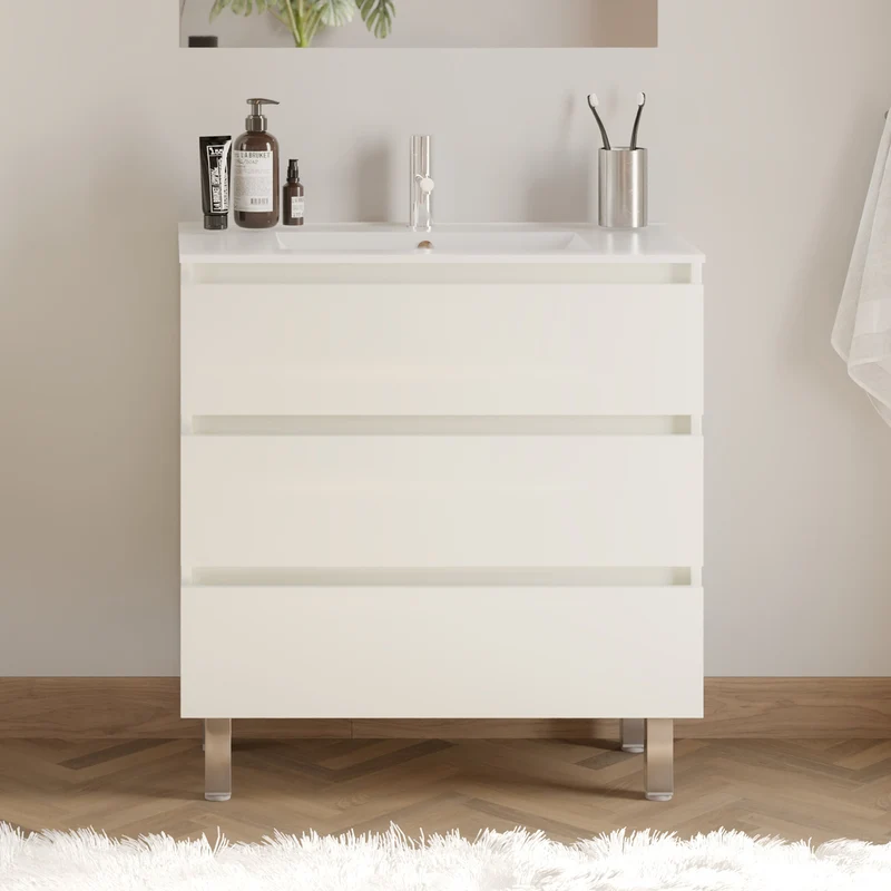 Meuble de salle de bain 80cm simple vasque - 3 tiroirs - MAYOR