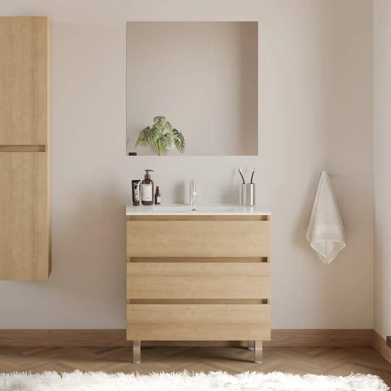 Meuble de salle de bain 80cm simple vasque - 3 tiroirs - MAYOR