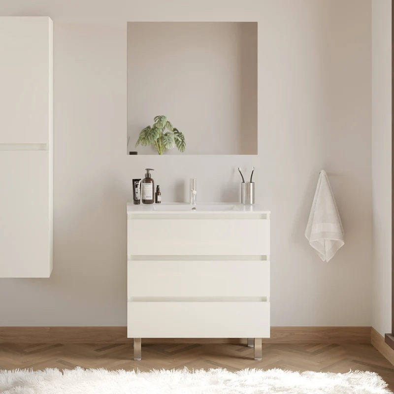 Meuble de salle de bain 80cm simple vasque - 3 tiroirs - MAYOR