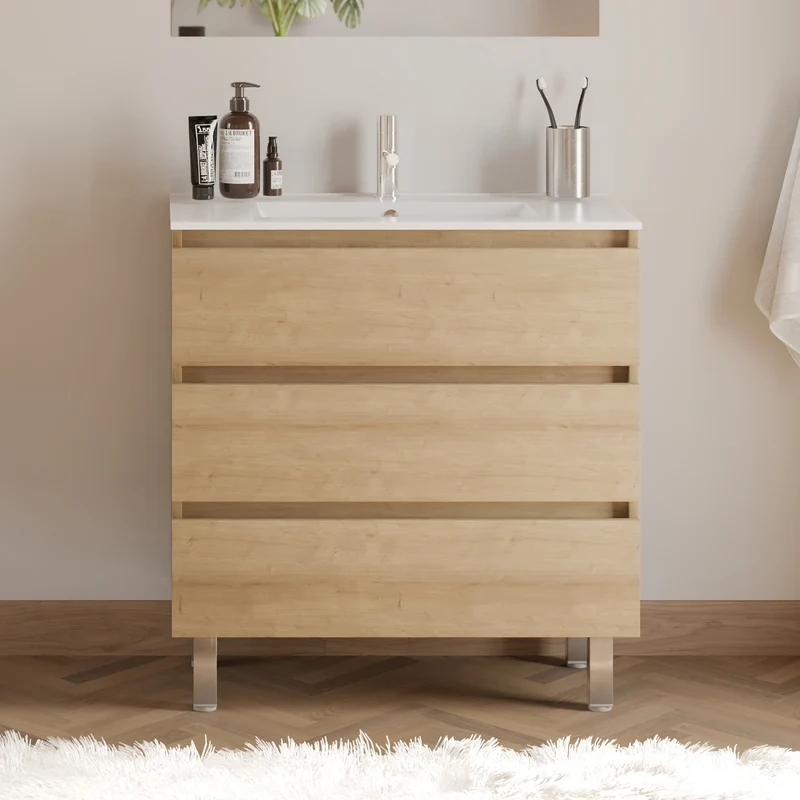 Meuble de salle de bain 80cm simple vasque - 3 tiroirs - MAYOR