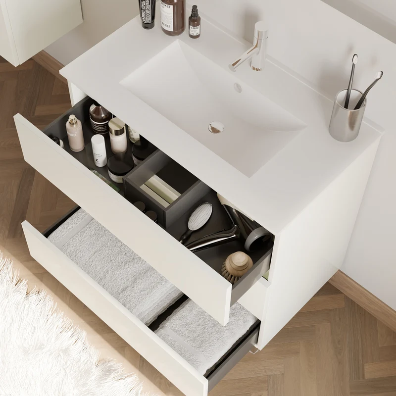 Meuble de salle de bain 80cm simple vasque - 3 tiroirs - MAYOR