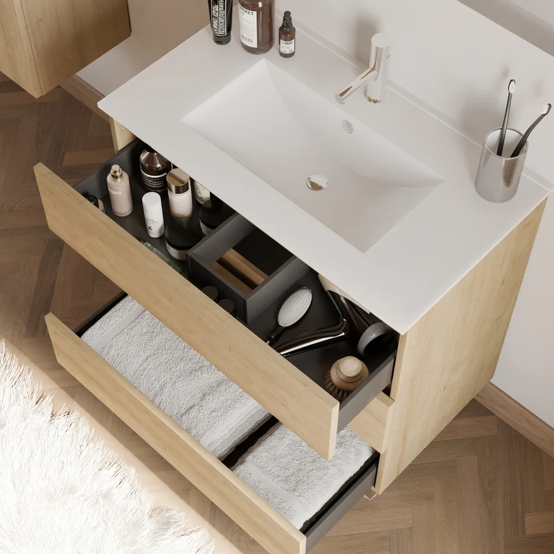 Meuble de salle de bain 80cm simple vasque - 3 tiroirs - MAYOR