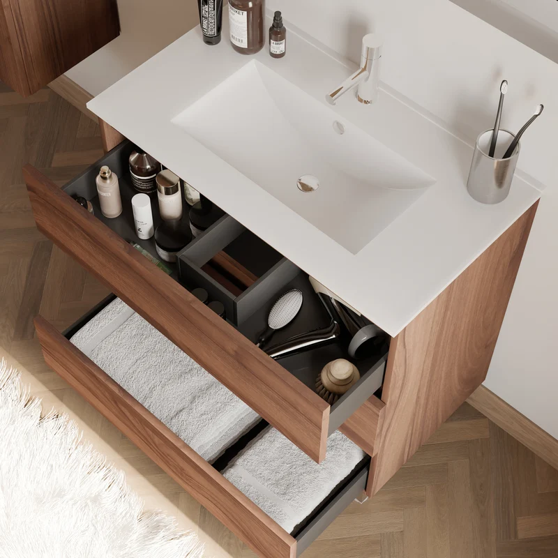 Meuble de salle de bain 80cm simple vasque - 3 tiroirs - MAYOR