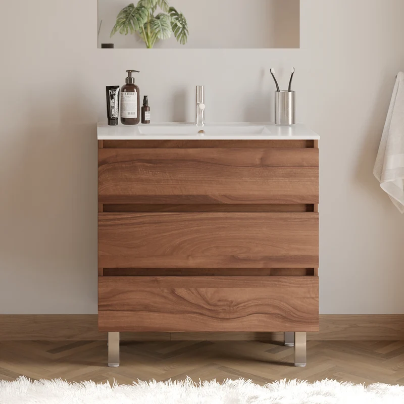 Meuble de salle de bain 80cm simple vasque - 3 tiroirs - MAYOR