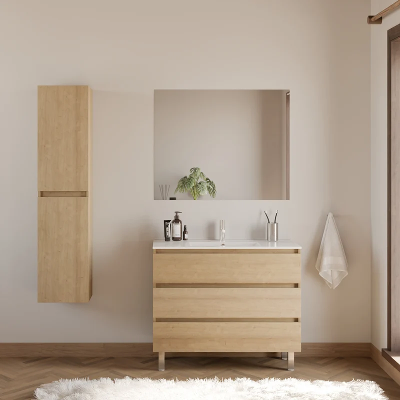Meuble de salle de bain 100cm simple vasque - 3 tiroirs - MAYOR