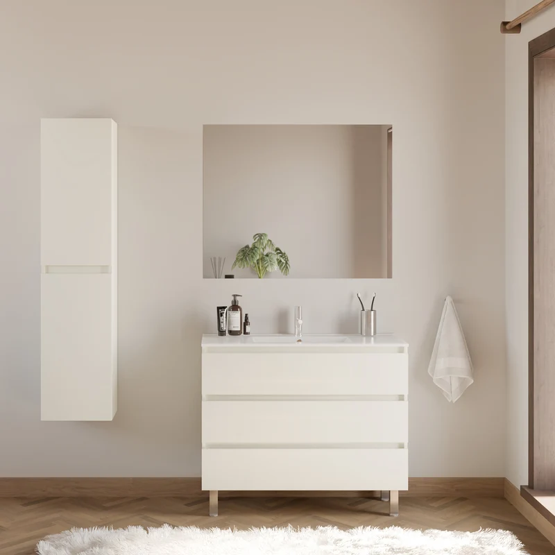 Meuble de salle de bain 100cm simple vasque - 3 tiroirs - MAYOR