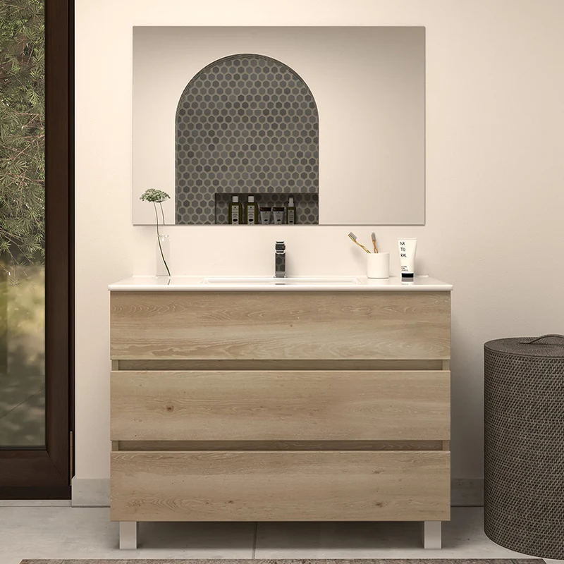 Meuble de salle de bain 100cm simple vasque - 3 tiroirs - MAYOR
