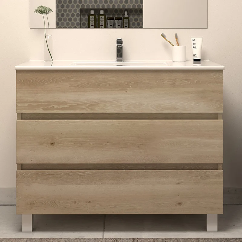 Meuble de salle de bain 100cm simple vasque - 3 tiroirs - MAYOR