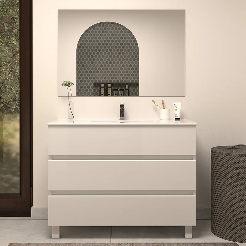 Meuble de salle de bain 100cm simple vasque - 3 tiroirs - MAYOR