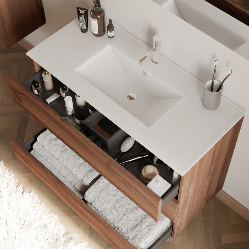Meuble de salle de bain 100cm simple vasque - 3 tiroirs - MAYOR