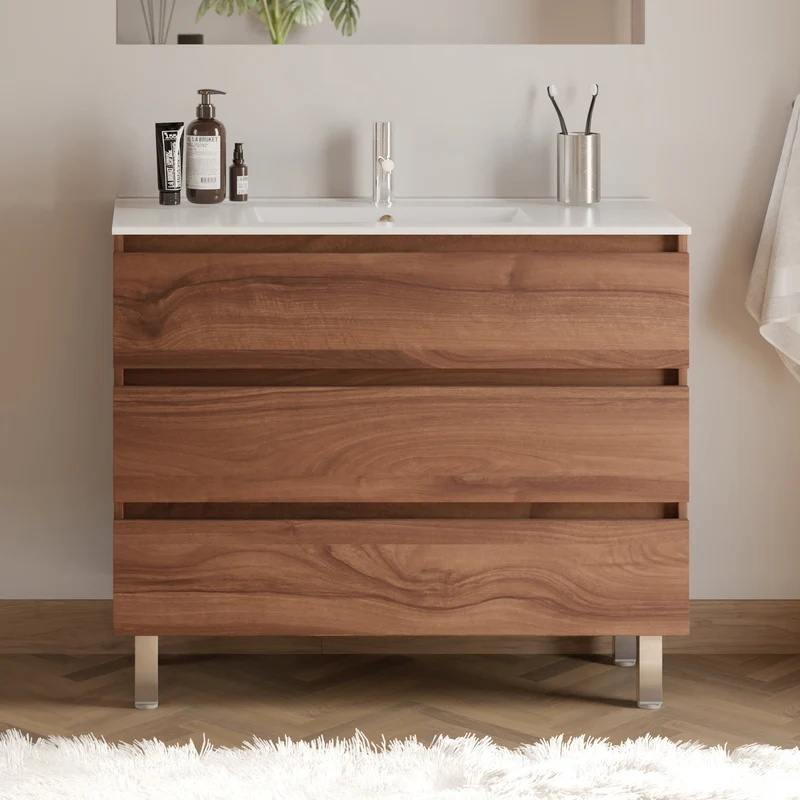 Meuble de salle de bain 100cm simple vasque - 3 tiroirs - MAYOR