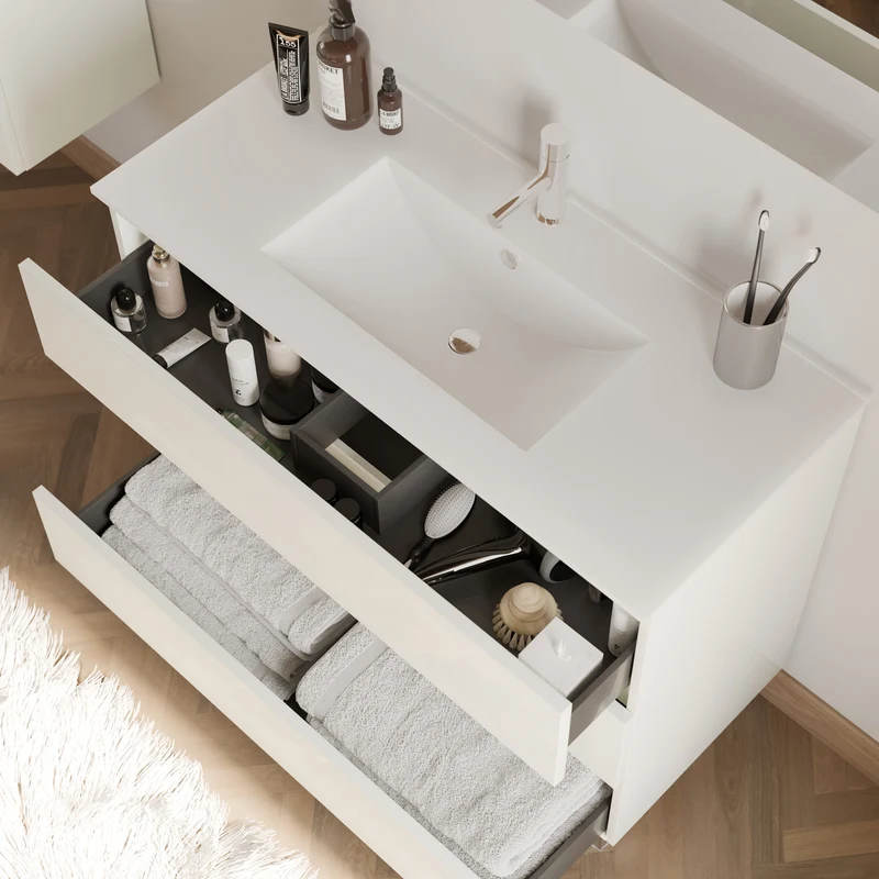Meuble de salle de bain 100cm simple vasque - 3 tiroirs - MAYOR