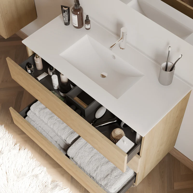 Meuble de salle de bain 100cm simple vasque - 3 tiroirs - MAYOR