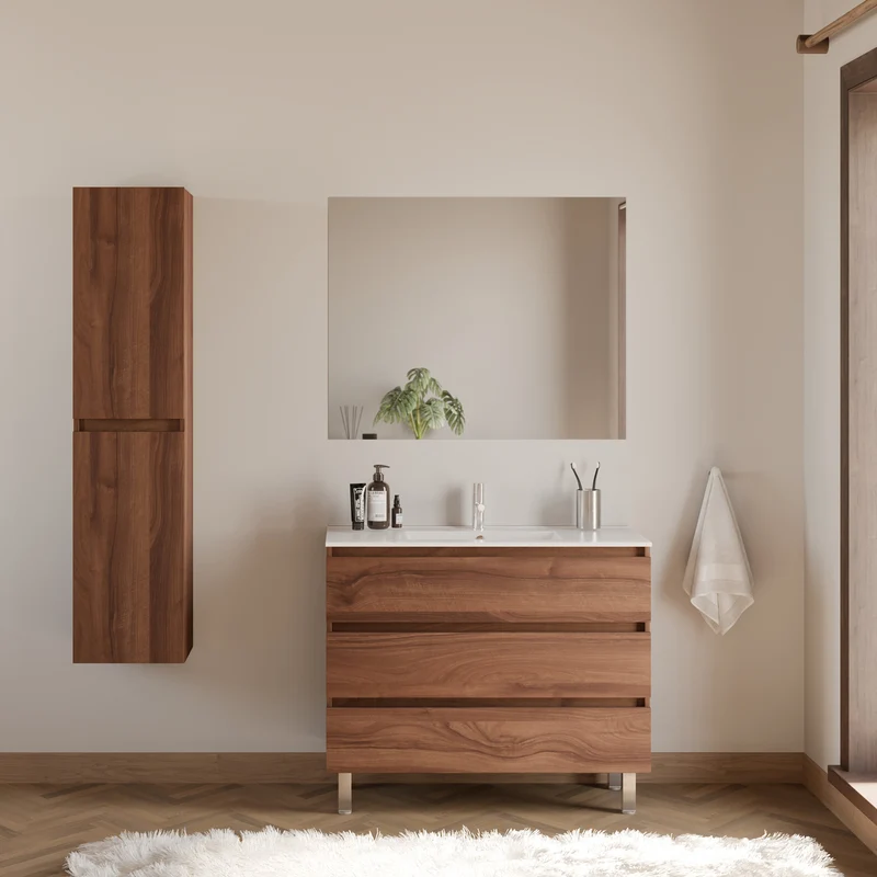 Meuble de salle de bain 100cm simple vasque - 3 tiroirs - MAYOR