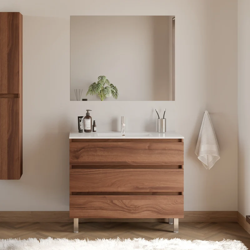 Meuble de salle de bain 100cm simple vasque - 3 tiroirs - MAYOR