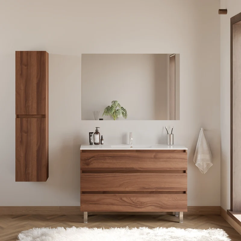 Meuble de salle de bain 120cm simple vasque - 3 tiroirs - MAYOR