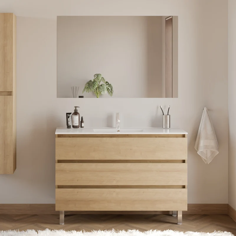 Meuble de salle de bain 120cm simple vasque - 3 tiroirs - MAYOR