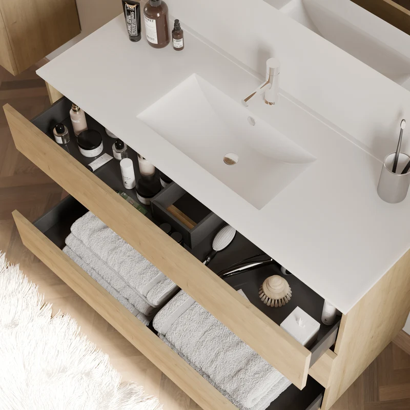 Meuble de salle de bain 120cm simple vasque - 3 tiroirs - MAYOR
