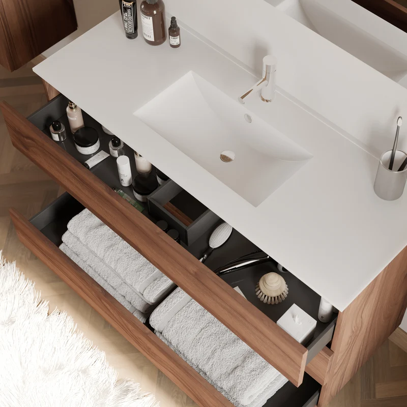 Meuble de salle de bain 120cm simple vasque - 3 tiroirs - MAYOR