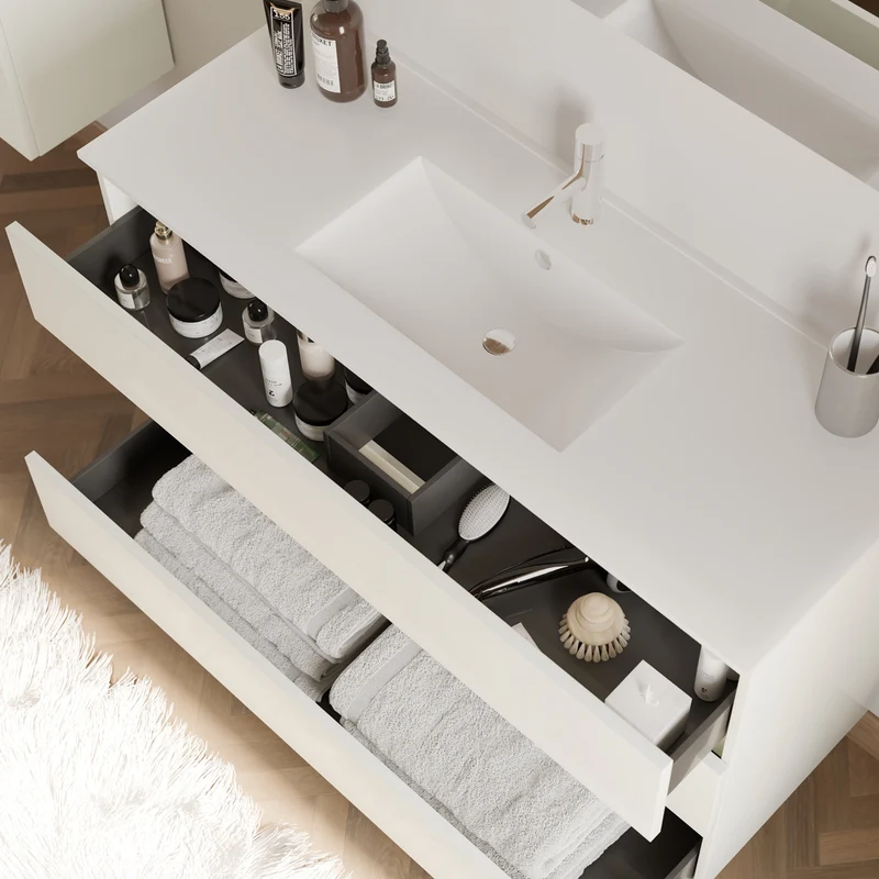 Meuble de salle de bain 120cm simple vasque - 3 tiroirs - MAYOR