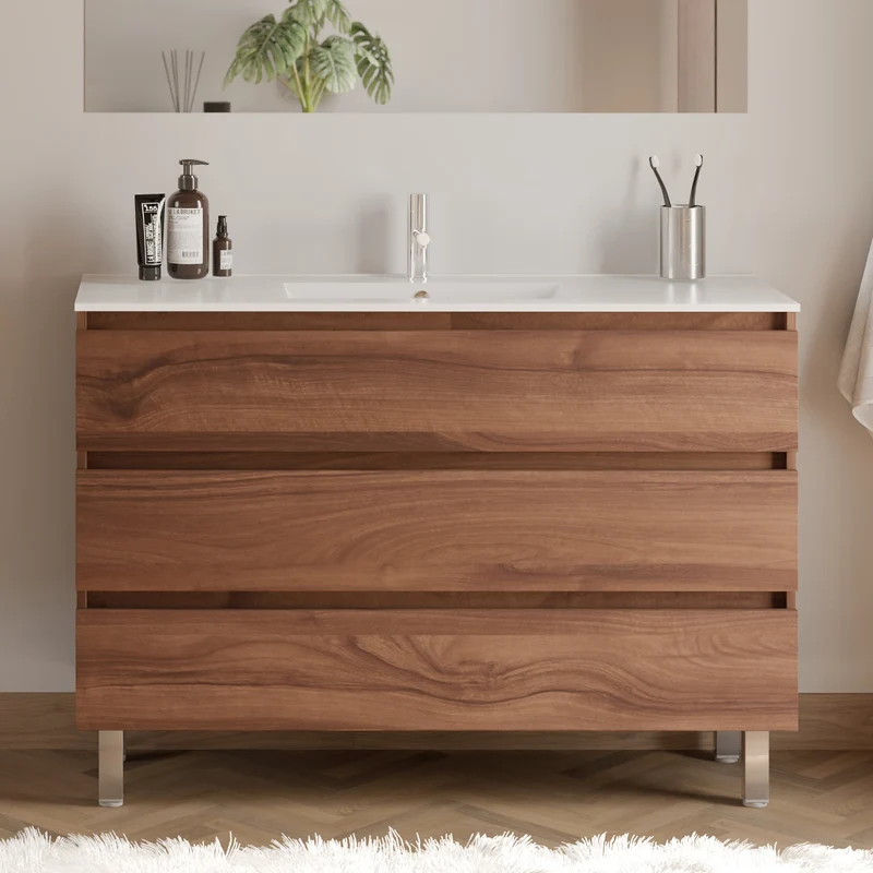 Meuble de salle de bain 120cm simple vasque - 3 tiroirs - MAYOR