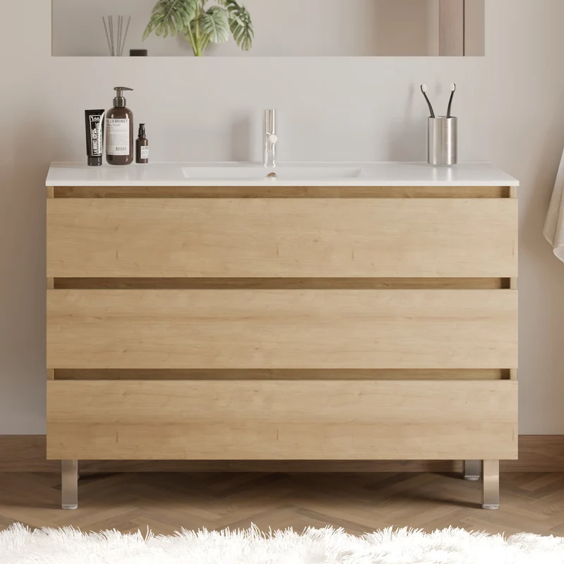 Meuble de salle de bain 120cm simple vasque - 3 tiroirs - MAYOR