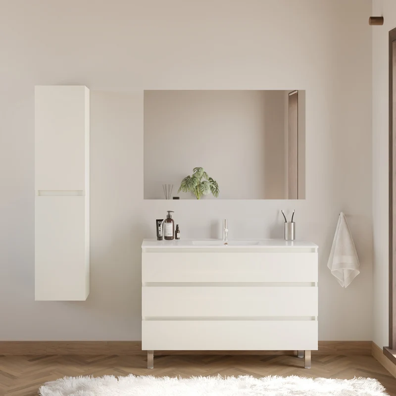 Meuble de salle de bain 120cm simple vasque - 3 tiroirs - MAYOR