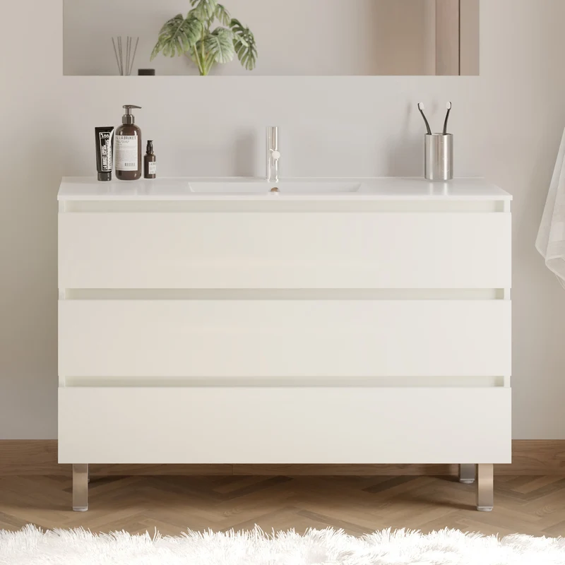 Meuble de salle de bain 120cm simple vasque - 3 tiroirs - MAYOR