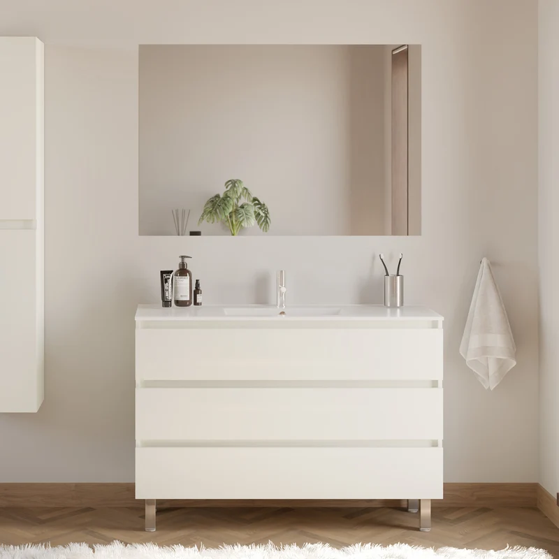 Meuble de salle de bain 120cm simple vasque - 3 tiroirs - MAYOR