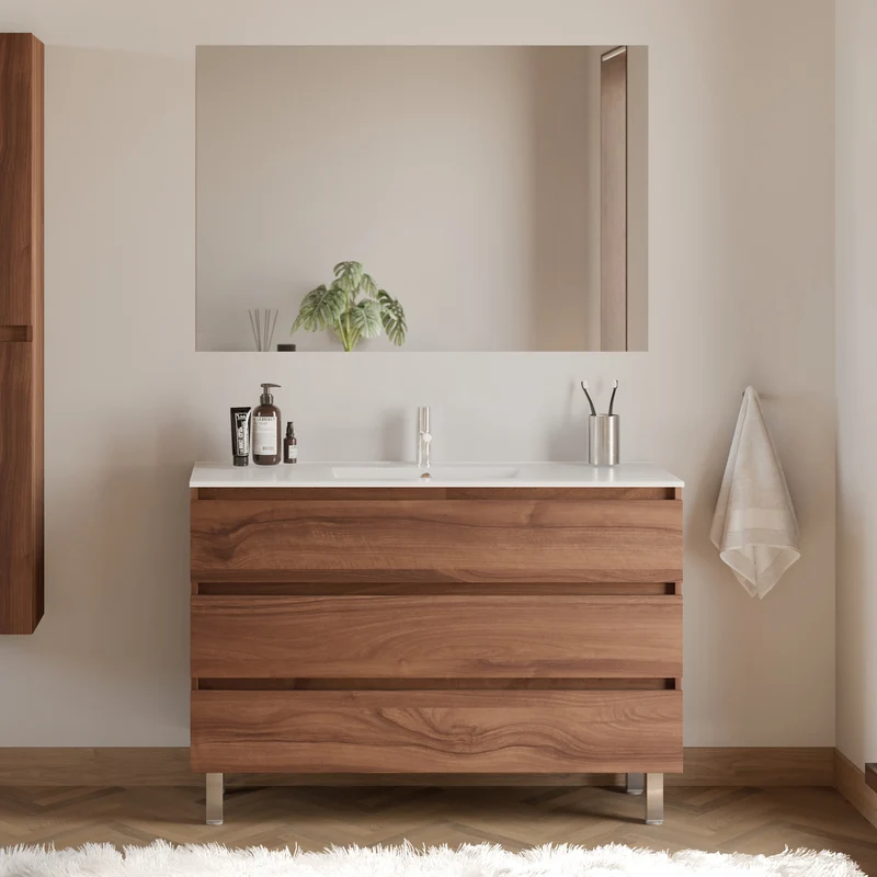 Meuble de salle de bain 120cm simple vasque - 3 tiroirs - MAYOR