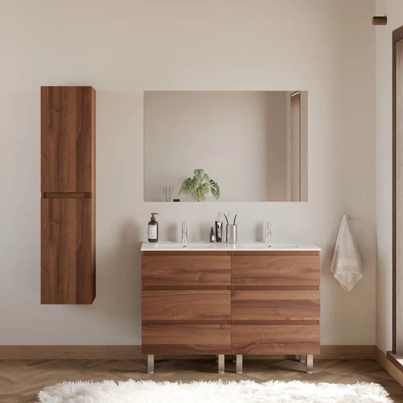Meuble de salle de bain 120cm double vasque - 6 tiroirs - MAYOR