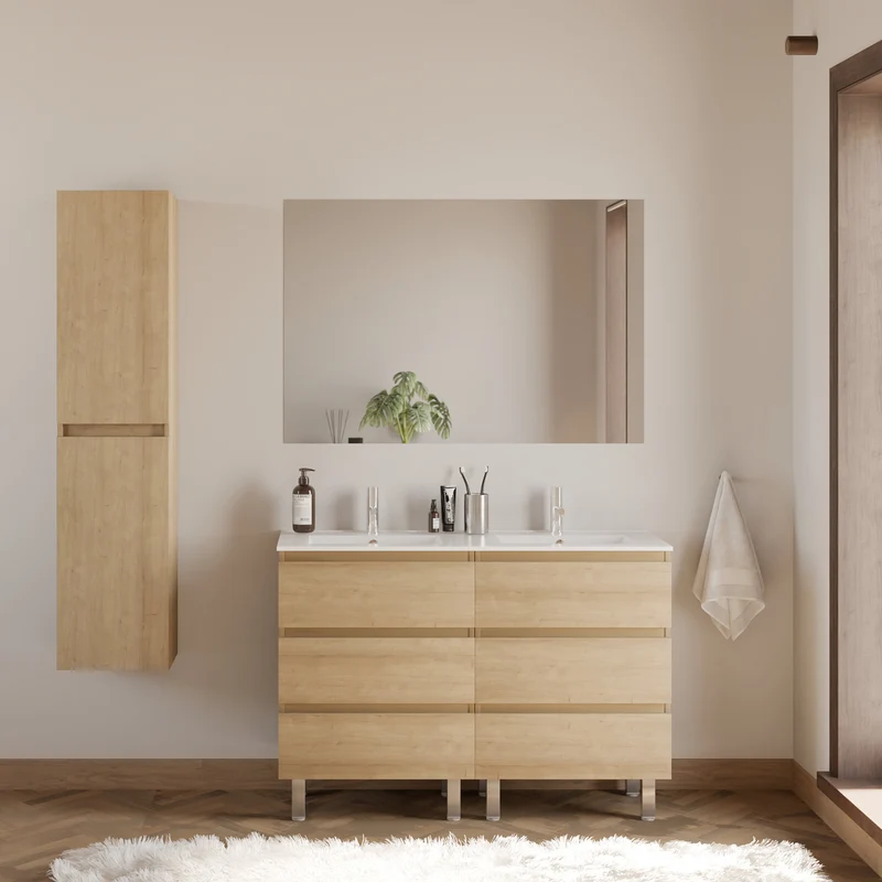 Meuble de salle de bain 120cm double vasque - 6 tiroirs - MAYOR