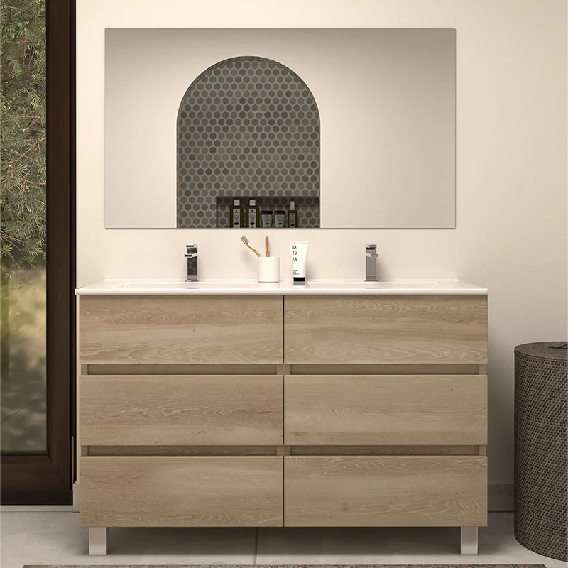 Meuble de salle de bain 120cm double vasque - 6 tiroirs - MAYOR