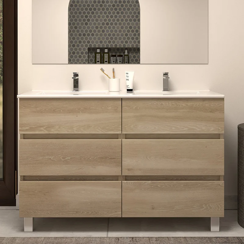 Meuble de salle de bain 120cm double vasque - 6 tiroirs - MAYOR
