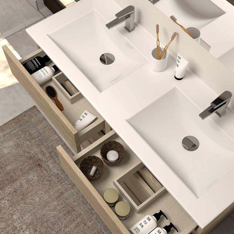 Meuble de salle de bain 120cm double vasque - 6 tiroirs - MAYOR