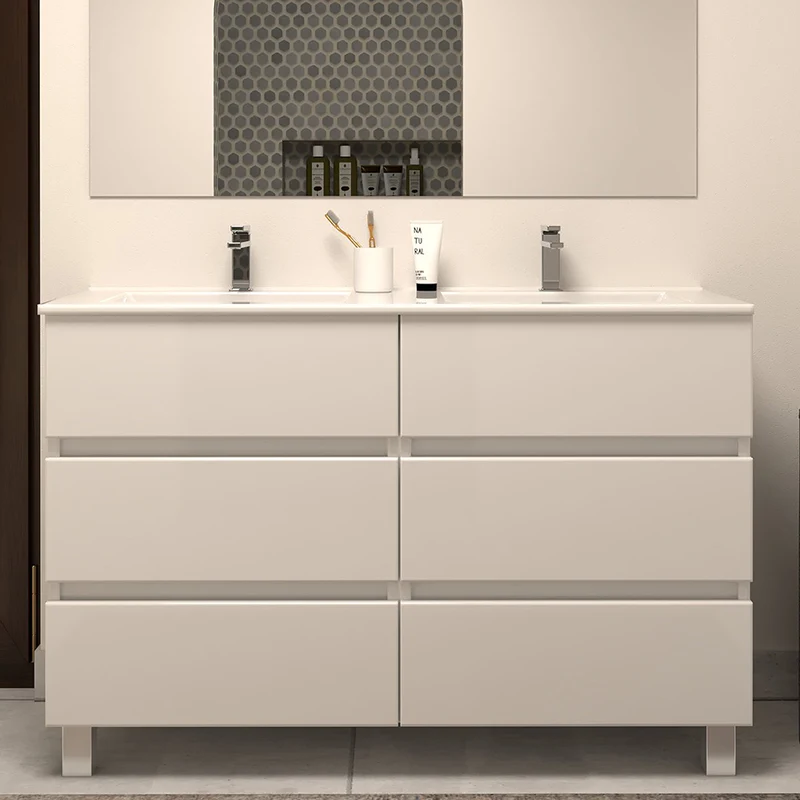 Meuble de salle de bain 120cm double vasque - 6 tiroirs - MAYOR