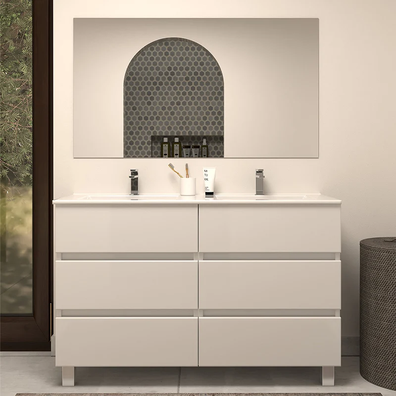 Meuble de salle de bain 120cm double vasque - 6 tiroirs - MAYOR