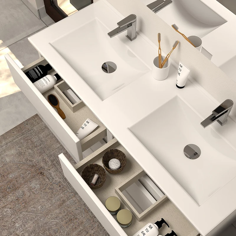 Meuble de salle de bain 140cm double vasque - 4 tiroirs - IDA
