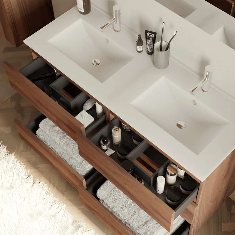 Meuble de salle de bain 120cm double vasque - 6 tiroirs - MAYOR