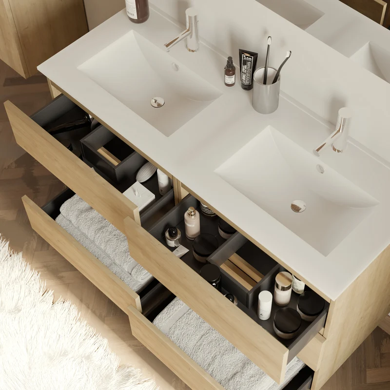 Meuble de salle de bain 120cm double vasque - 6 tiroirs - MAYOR