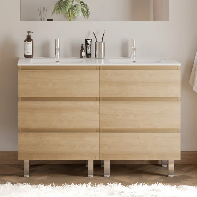 Meuble de salle de bain 120cm double vasque - 6 tiroirs - MAYOR