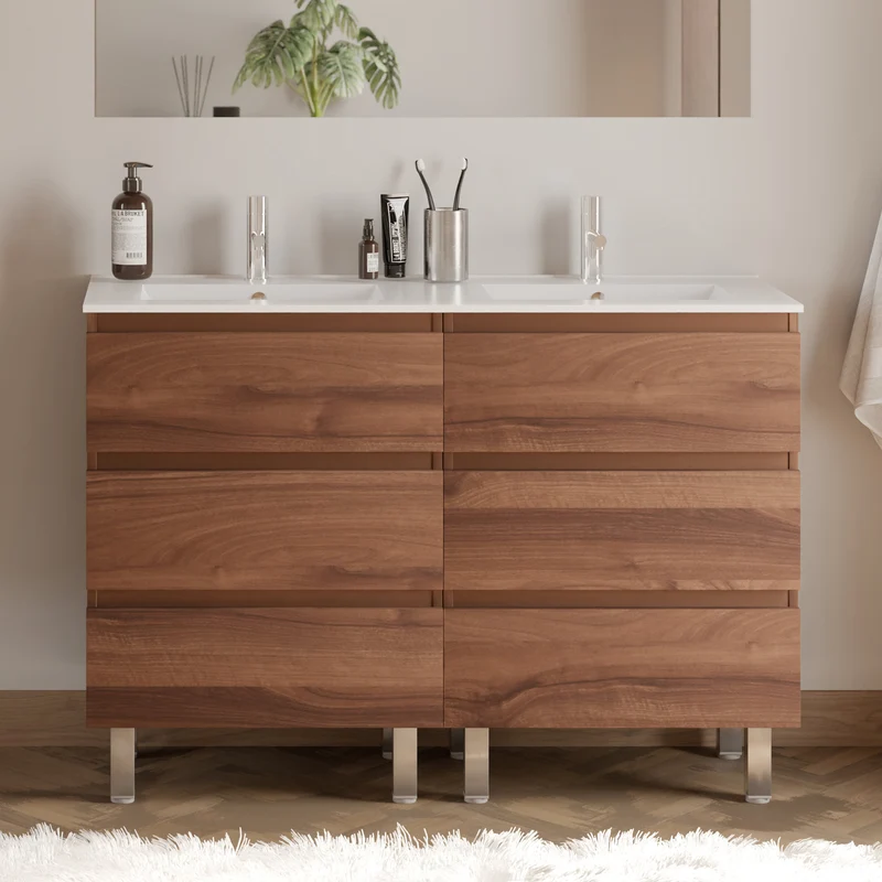 Meuble de salle de bain 120cm double vasque - 6 tiroirs - MAYOR