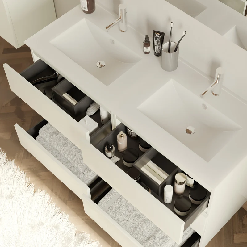 Meuble de salle de bain 120cm double vasque - 6 tiroirs - MAYOR