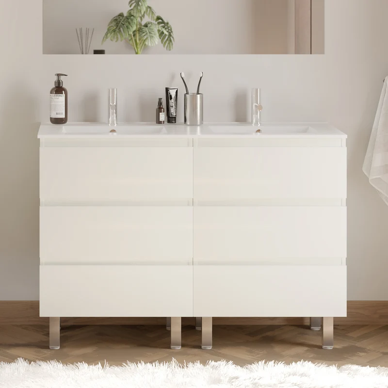 Meuble de salle de bain 120cm double vasque - 6 tiroirs - MAYOR