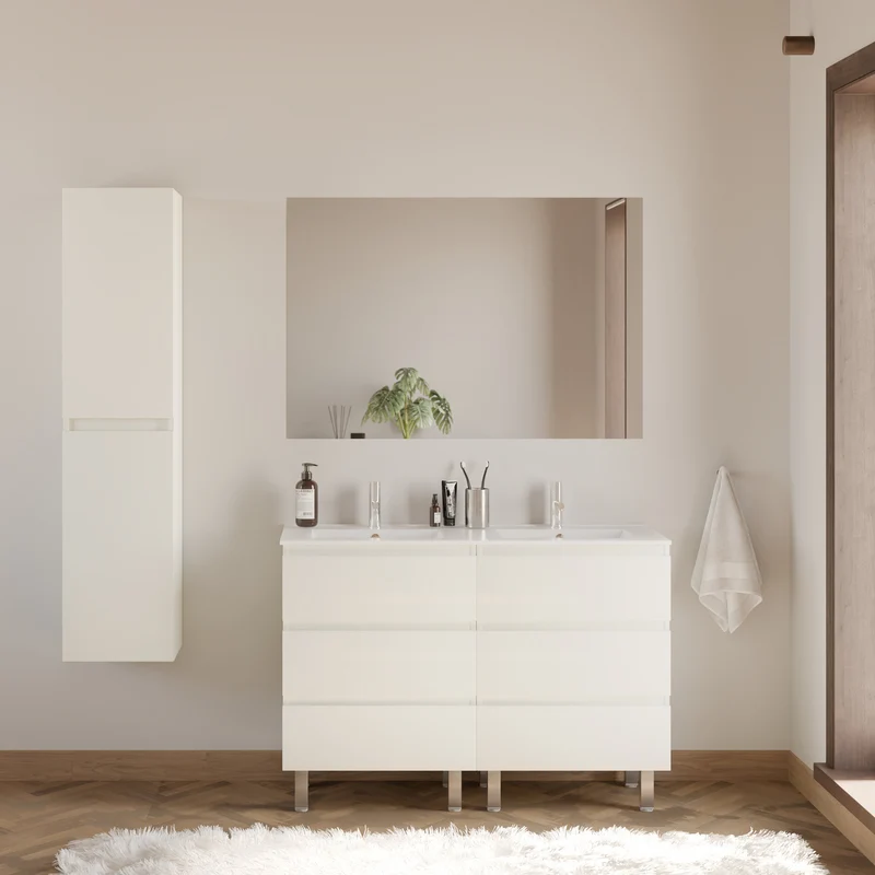 Meuble de salle de bain 120cm double vasque - 6 tiroirs - MAYOR
