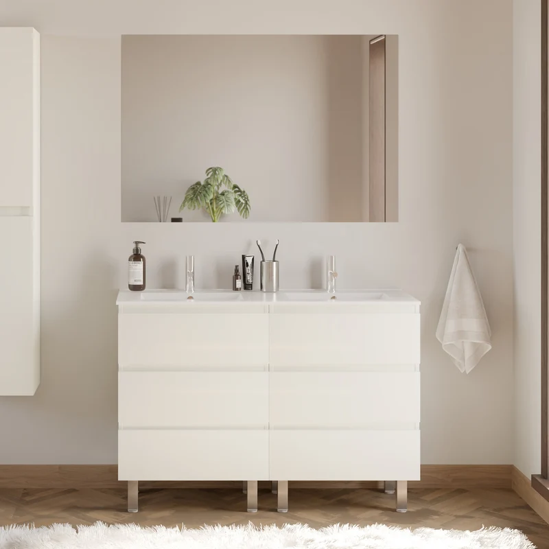 Meuble de salle de bain 120cm double vasque - 6 tiroirs - MAYOR