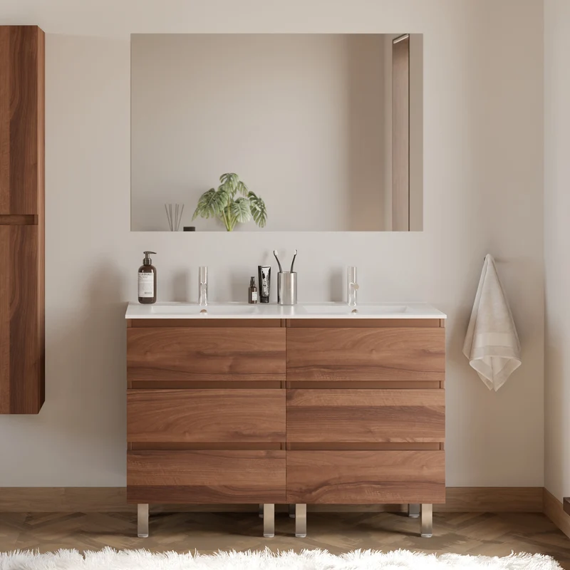 Meuble de salle de bain 120cm double vasque - 6 tiroirs - MAYOR